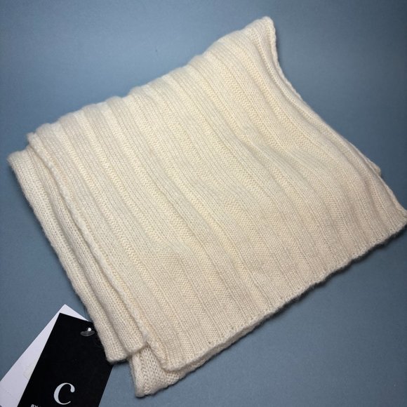 C by Bloomingdale's Soft Cozy Cashmere Cream White Knit Long Winter Scarf NWT - Picture 2 of 10